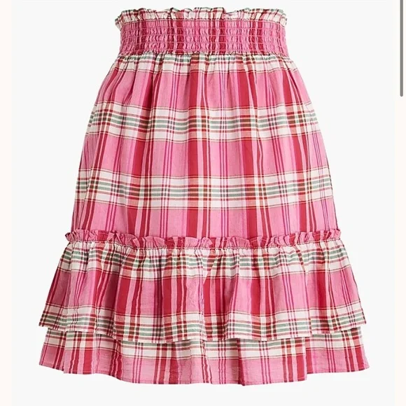 JCREW NWT Pink Plaid Ruffle Mini Skirt Cotton Lined Comfy Pull-on Valentines - Picture 2 of 8